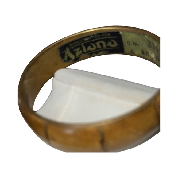 Vintage handmade for  Aziono Wide Bangle Bracelet Brass & Horn serial no - Picture 10 of 16